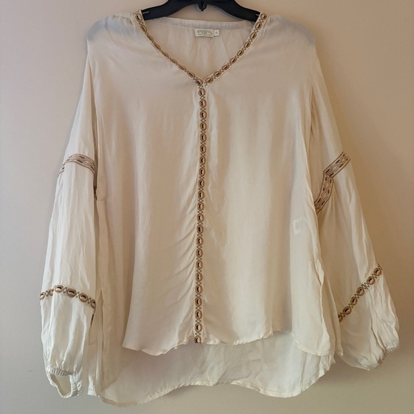 Spartina 449 Tops - Spartina 449 Cupro Embroidered Peasant Blouse Ivory Women’s Medium